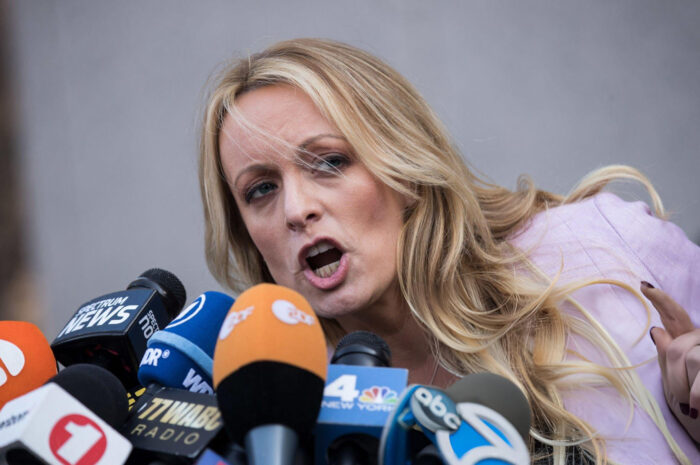 Stormy Daniels became emotional and ended her remarks by saying, "And F*ck Trump."